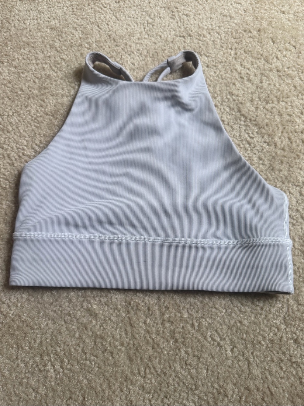 Lululemon Energy High Neck Longline Ribbed Sports Bra Light Gray Size 6